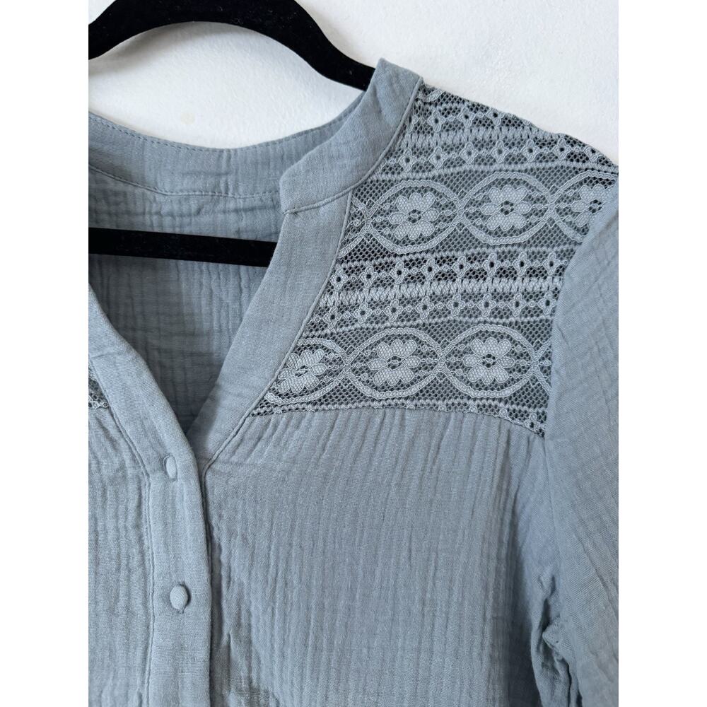 NWT CUPSHE Floral Lace Gauze Button Front Shirt Size XS - Picture 6 of 9